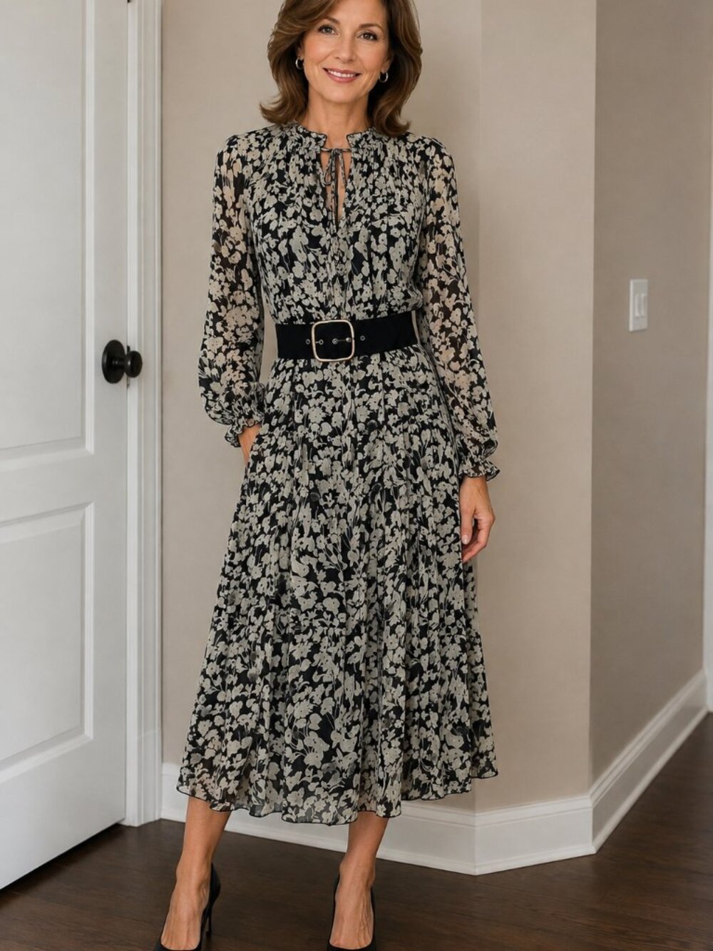 By Together Black & Taupe Dress - Med (10-12) Plus 32 " black & gold belt
